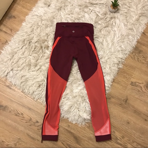 lululemon athletica Pants - Lululemon Zip The Line Crop Deep Ruby Poppy Coral